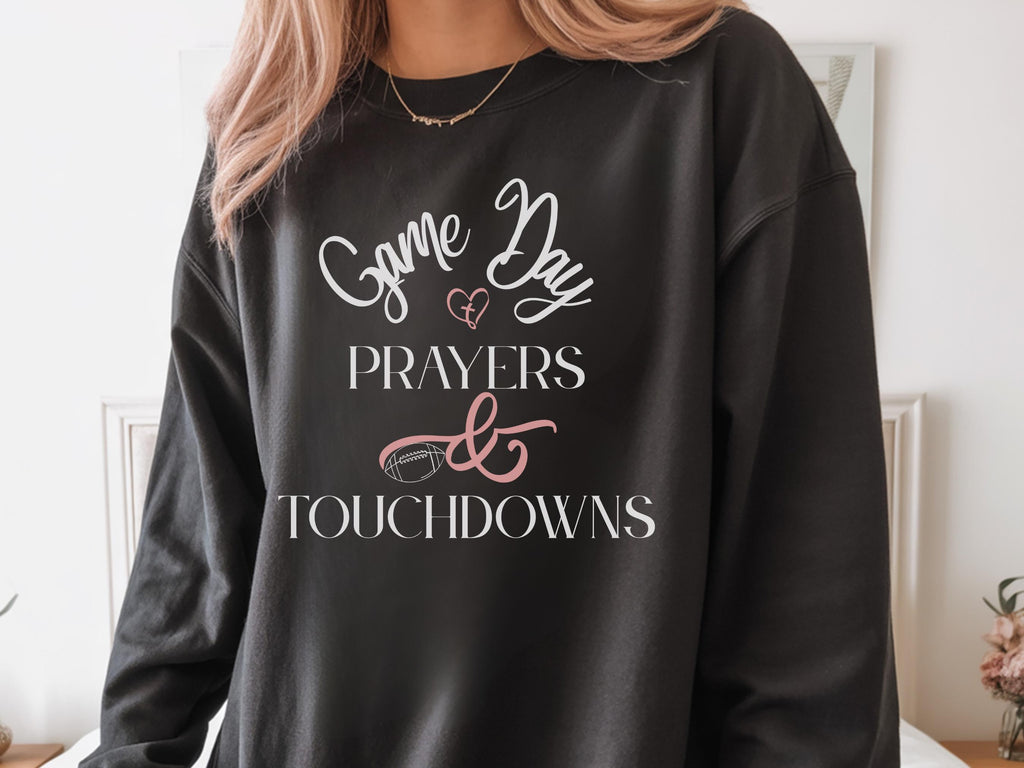 Christian Football Sweatshirt for Women | Game Day Prayers and Touchdowns Crewneck Faith Sweater