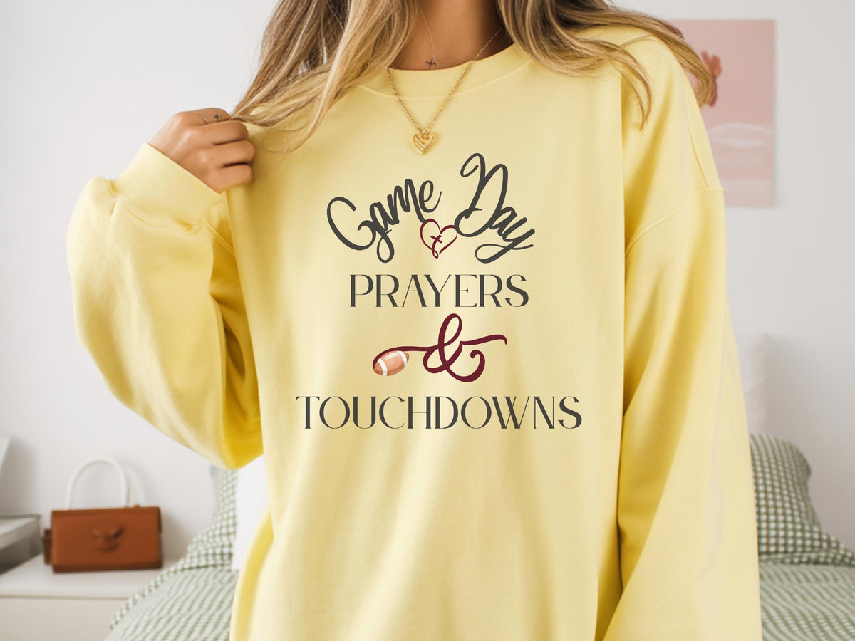 Christian Football Sweatshirt for Women | Game Day Prayers and Touchdowns Crewneck Faith Sweater