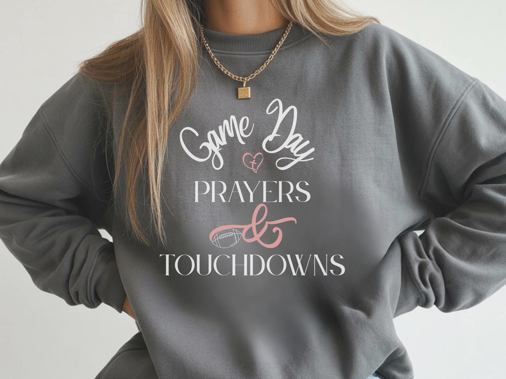 Christian Football Sweatshirt for Women | Game Day Prayers and Touchdowns Crewneck Faith Sweater