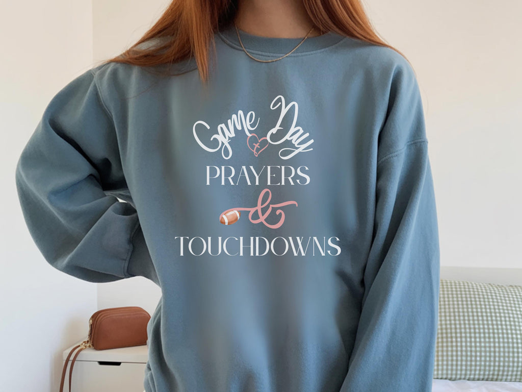 Christian Football Sweatshirt for Women | Game Day Prayers and Touchdowns Crewneck Faith Sweater
