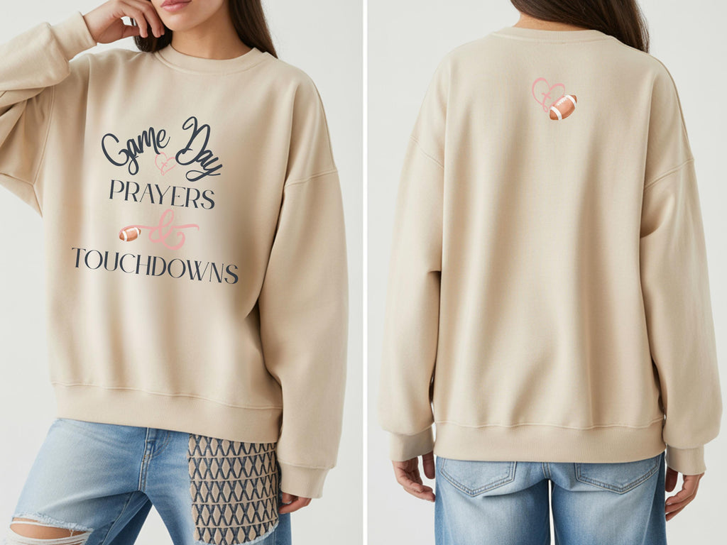 Christian Football Sweatshirt for Women | Game Day Prayers and Touchdowns Crewneck Faith Sweater