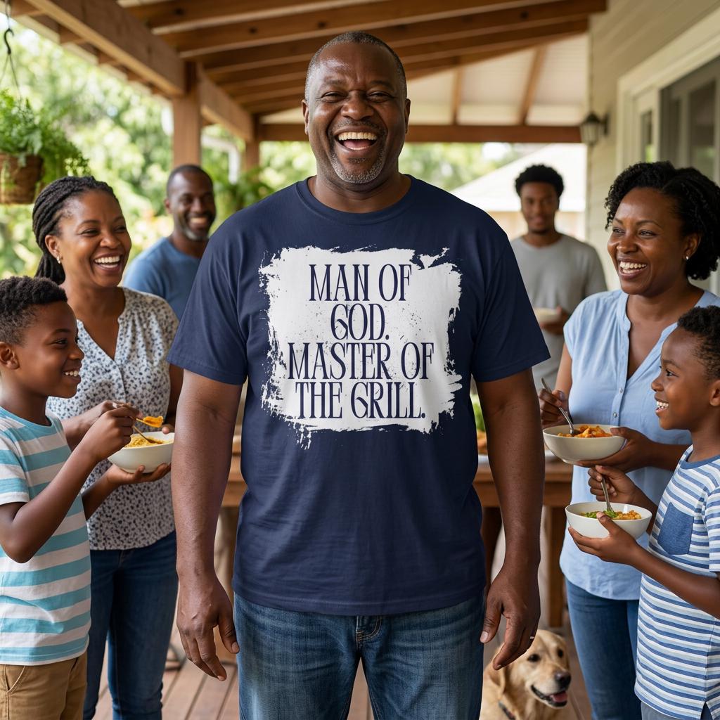 Man of God Master of Grill T-Shirt | Faith BBQ Christian Tee | Gift for Him