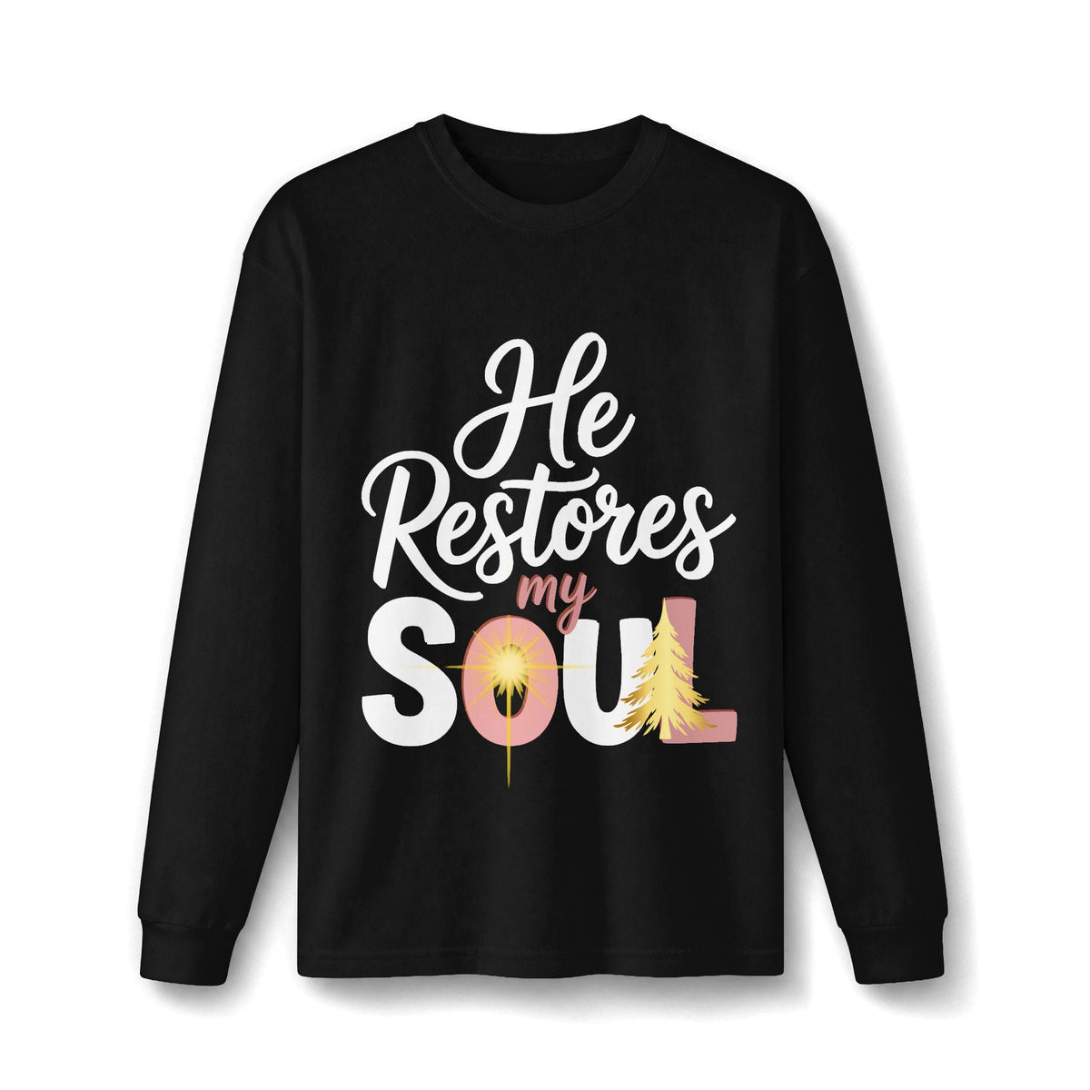 He Restores My Soul long sleeve tee | Christian faith shirt, Jesus star design