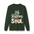 He Restores My Soul long sleeve tee | Christian faith shirt, Jesus star design