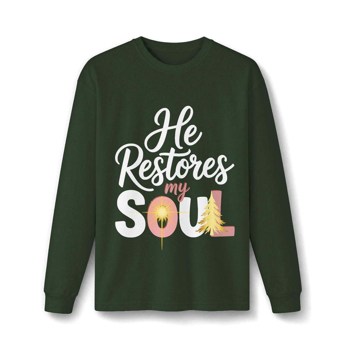 He Restores My Soul long sleeve tee | Christian faith shirt, Jesus star design