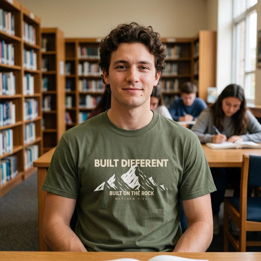 Built Different Christian Graphic Tee | Built on the Rock | Matthew 7:24 Scripture Shirt