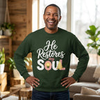 He Restores My Soul long sleeve tee | Christian faith shirt, Jesus star design