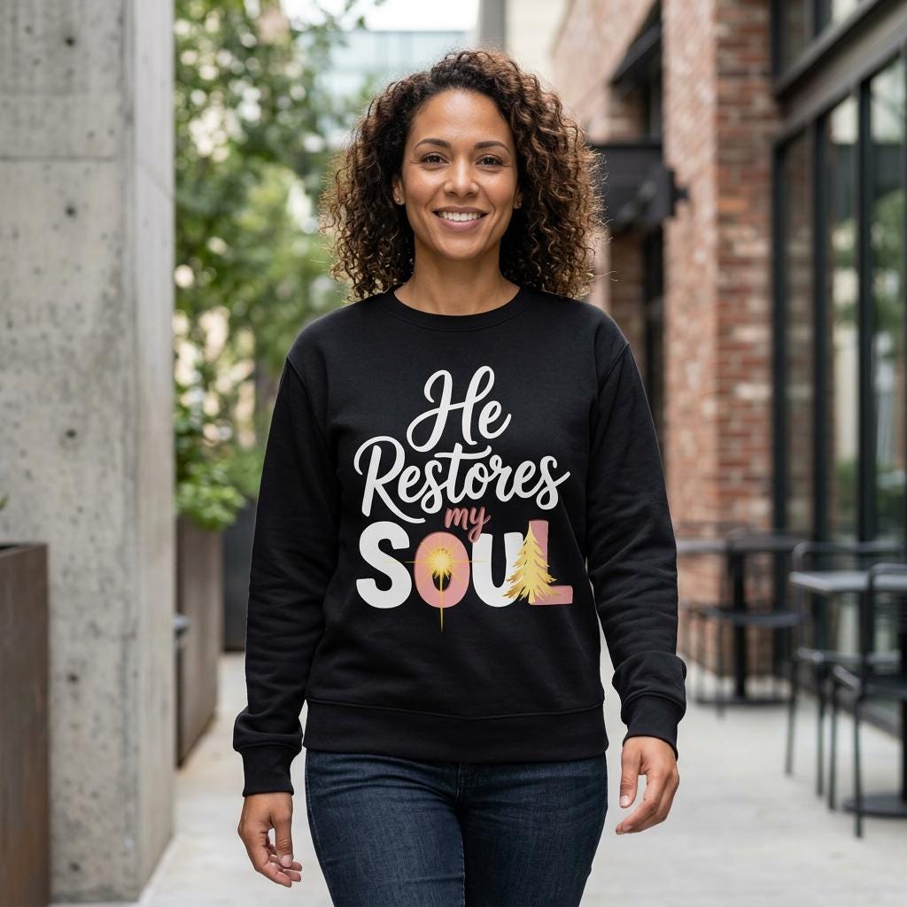 He Restores My Soul long sleeve tee | Christian faith shirt, Jesus star design