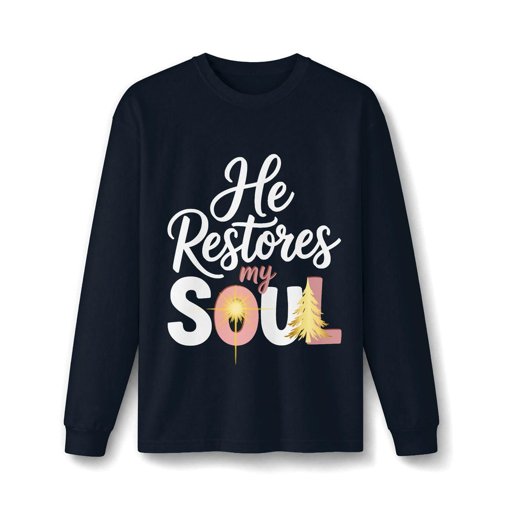 He Restores My Soul long sleeve tee | Christian faith shirt, Jesus star design