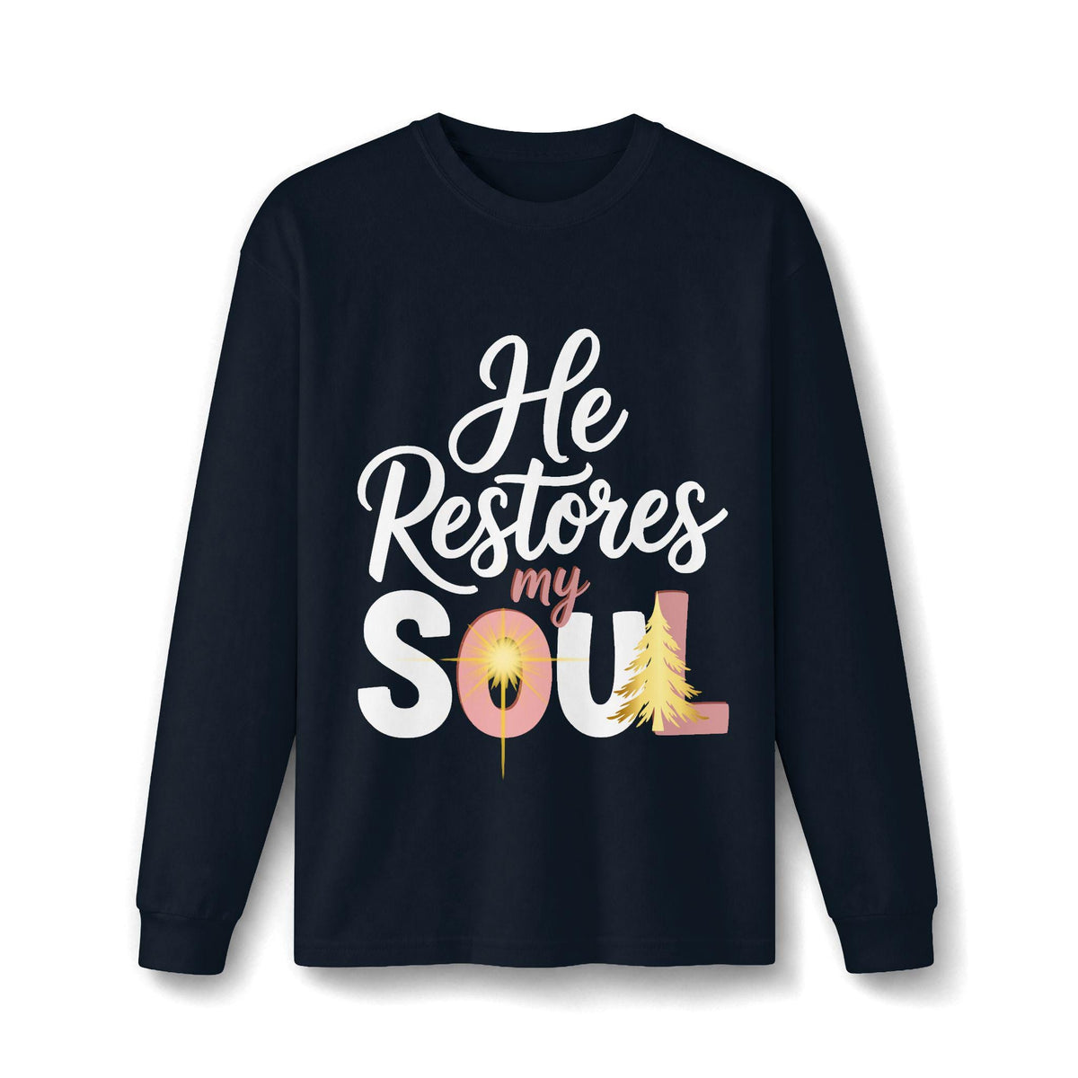 He Restores My Soul long sleeve tee | Christian faith shirt, Jesus star design