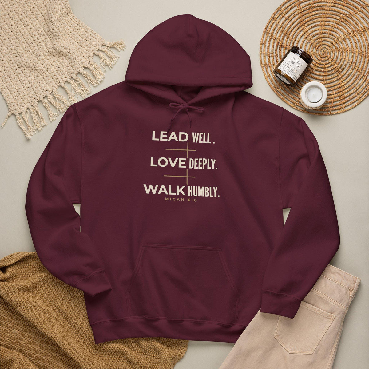 Lead Well Love Deeply Walk Humbly Hoodie | Micah 6:8 Christian Sweatshirt