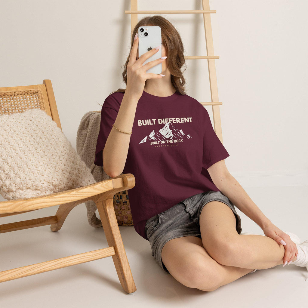 Built Different Christian Graphic Tee | Built on the Rock | Matthew 7:24 Scripture Shirt