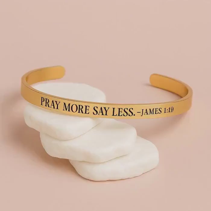 Pray More Say Less Cuff Bracelet: Christian Bible Verse Jewelry