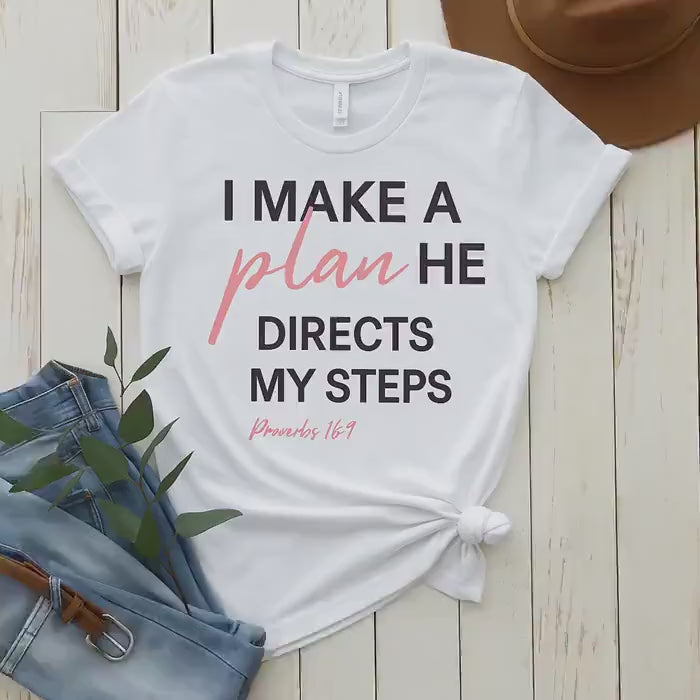 Christian T Shirt Women | Proverbs 16:9 Faith Verse Tee | Inspirational  Tee