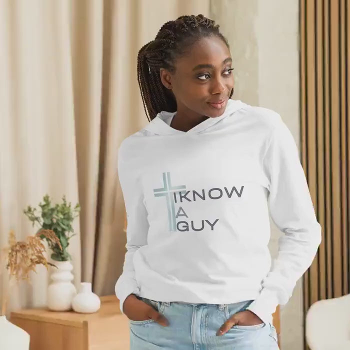 Christian Hoodie for Women | 'I Know A Guy' Jesus Hooded Tee | Faith-Based Apparel