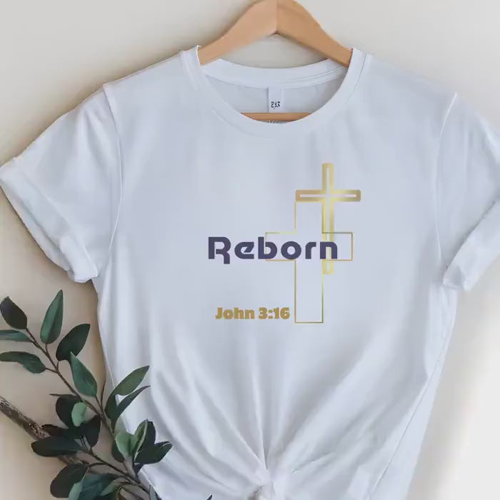 Women's Christian Tee: "Reborn" Cross Graphic Softstyle T-Shirt