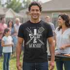 Christian Mens Grill & Worship T-Shirt | Faith Gift for Him
