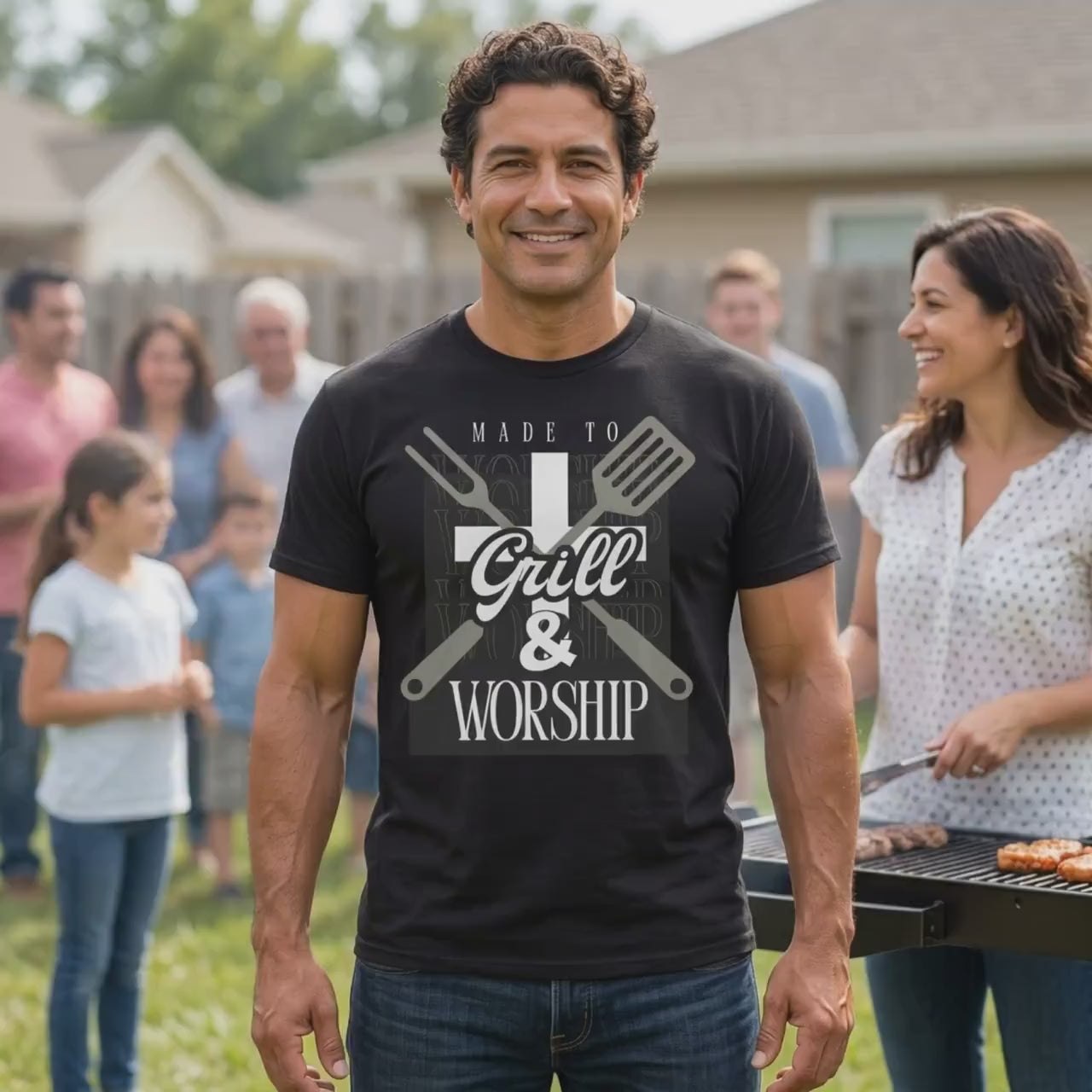 Christian Mens Grill & Worship T-Shirt | Faith Gift for Him