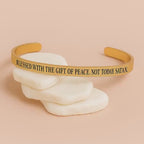 Inspirational Christian Cuff Bracelet: "Blessed With Peace, Not Today Satan"